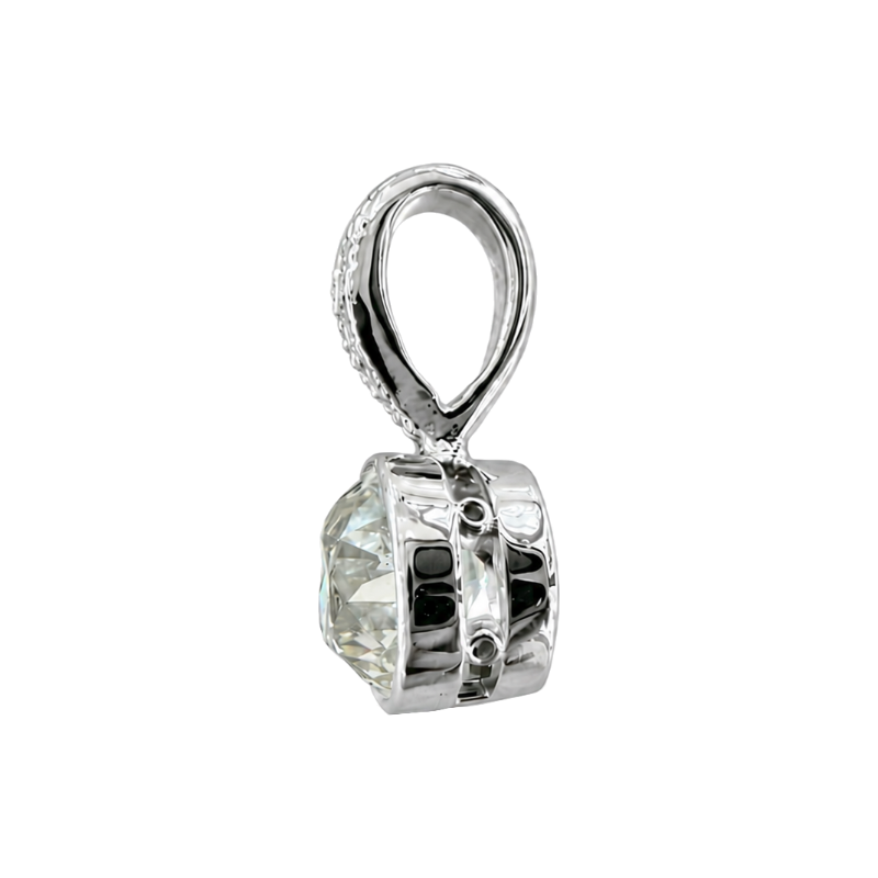 Old Mine Cut Diamond Pendant 0.74CT Bezel Set 14K White Gold