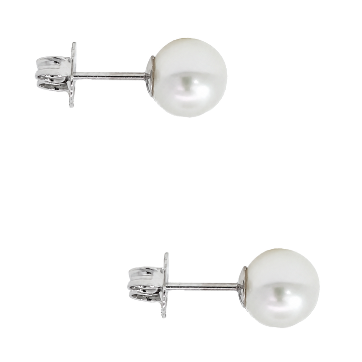 Pearl Stud Earrings 14K White Gold 7MM Classic