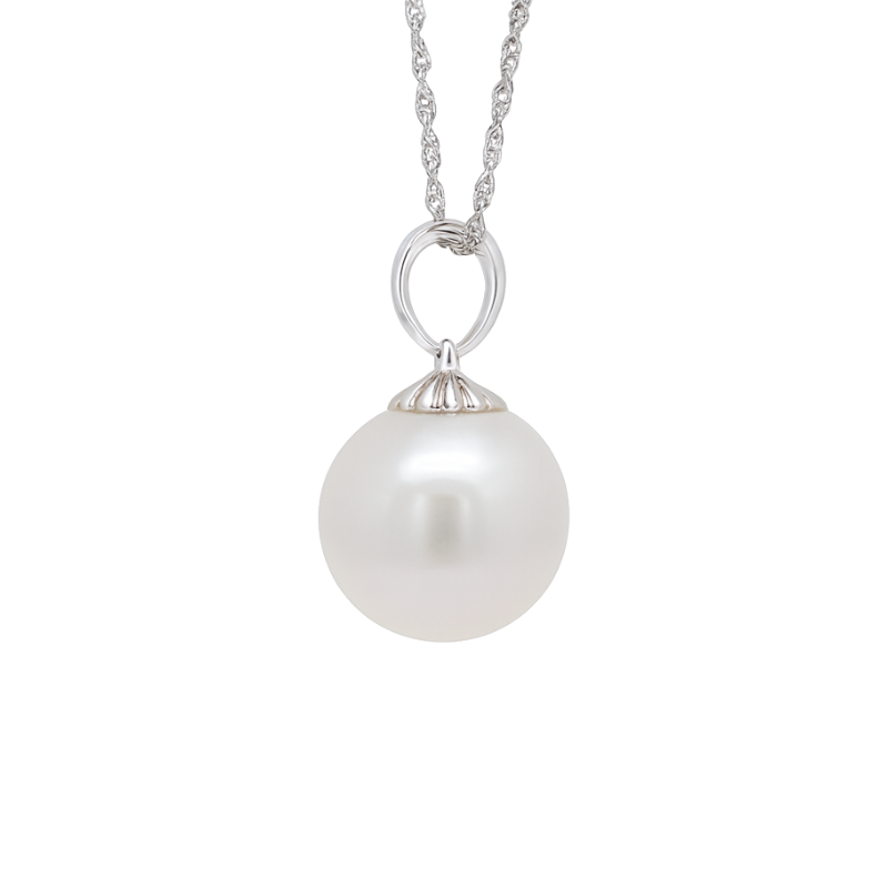 White Pearl Drop Necklace 14K White Gold 11MM