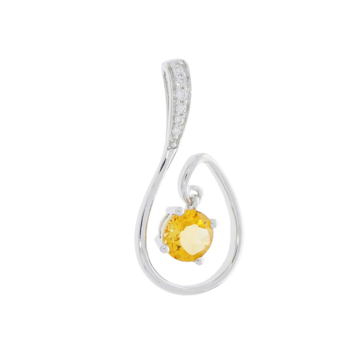 Citrine Diamond Freeform Pendant 14K White Gold