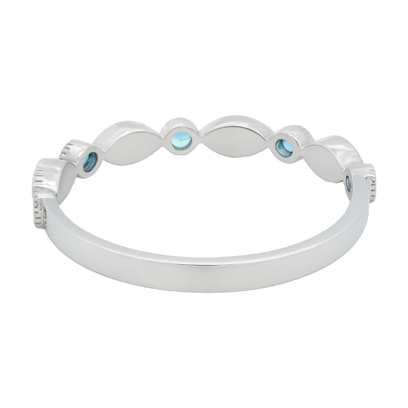 Vintage Style Milgrain Blue Topaz Diamond Band 14K White Gold .10CTW