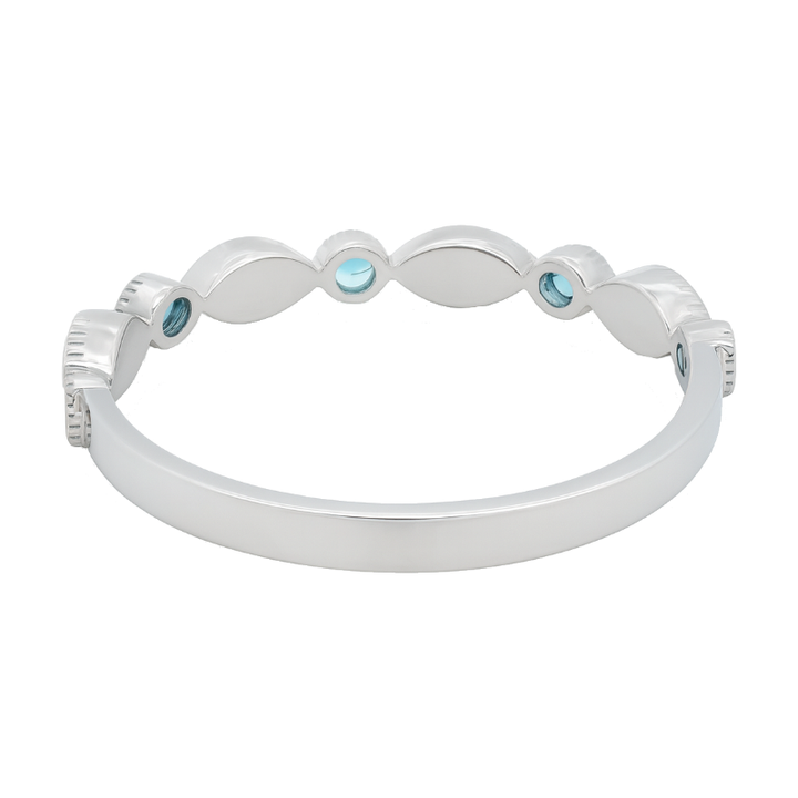 Vintage Style Milgrain Blue Topaz Diamond Band 14K White Gold .10CTW