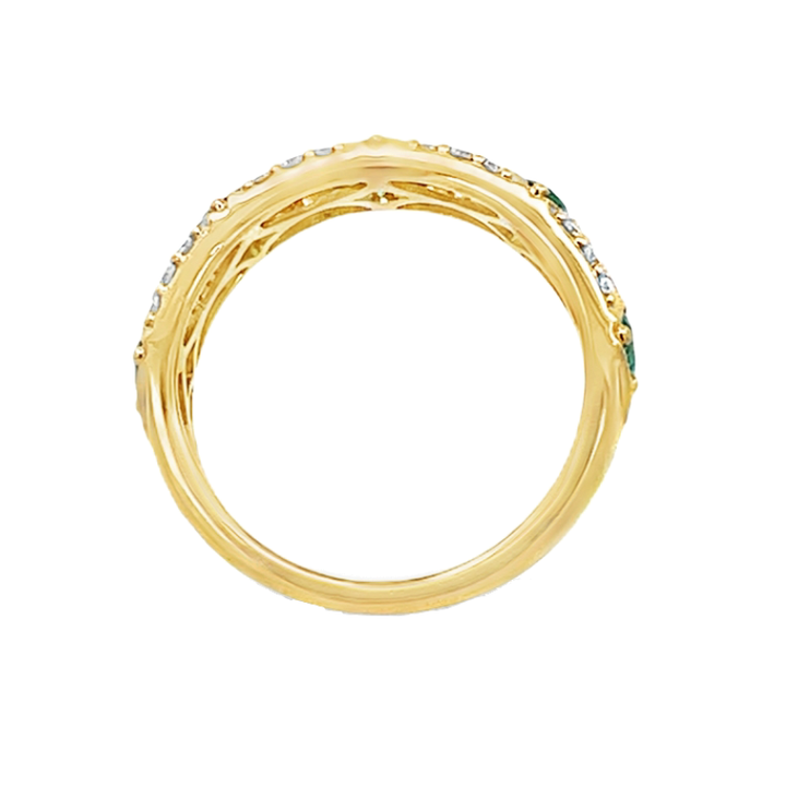Emerald Diamond Band 18K Yellow Gold