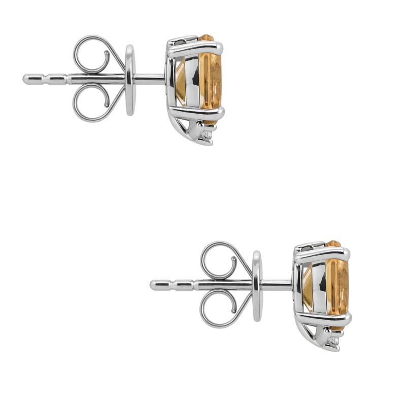 Classic Citrine Diamond Stud Earrings 14K White Gold 1.30CTW