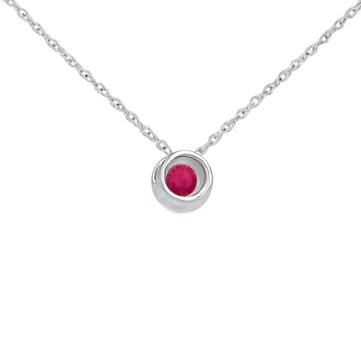 Elegant Ruby & Diamond Halo Pendant 14K White Gold .32CTW