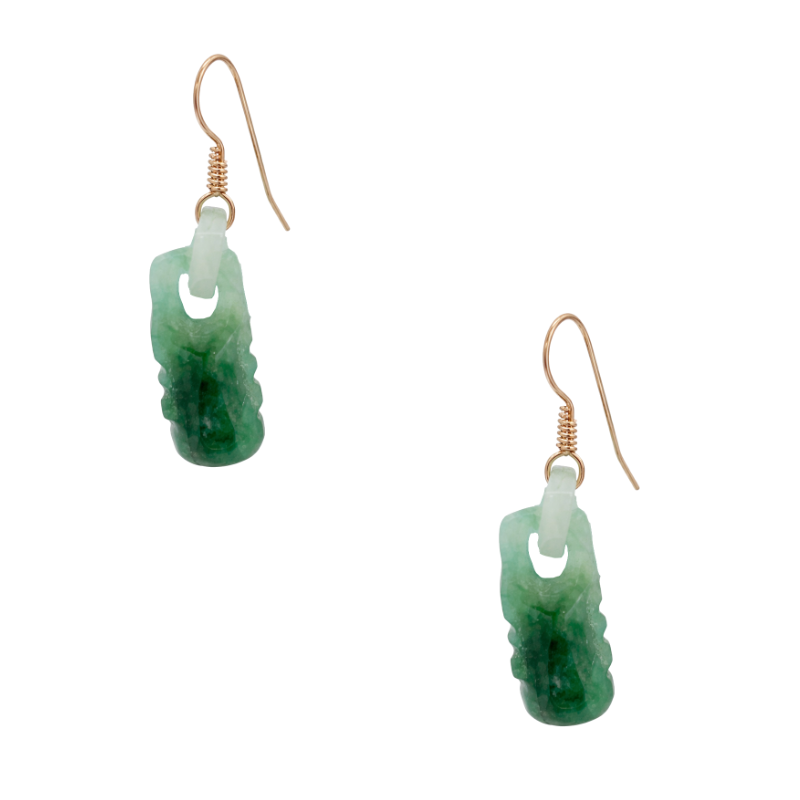 Jade Dangle Earrings 14K Yellow Gold