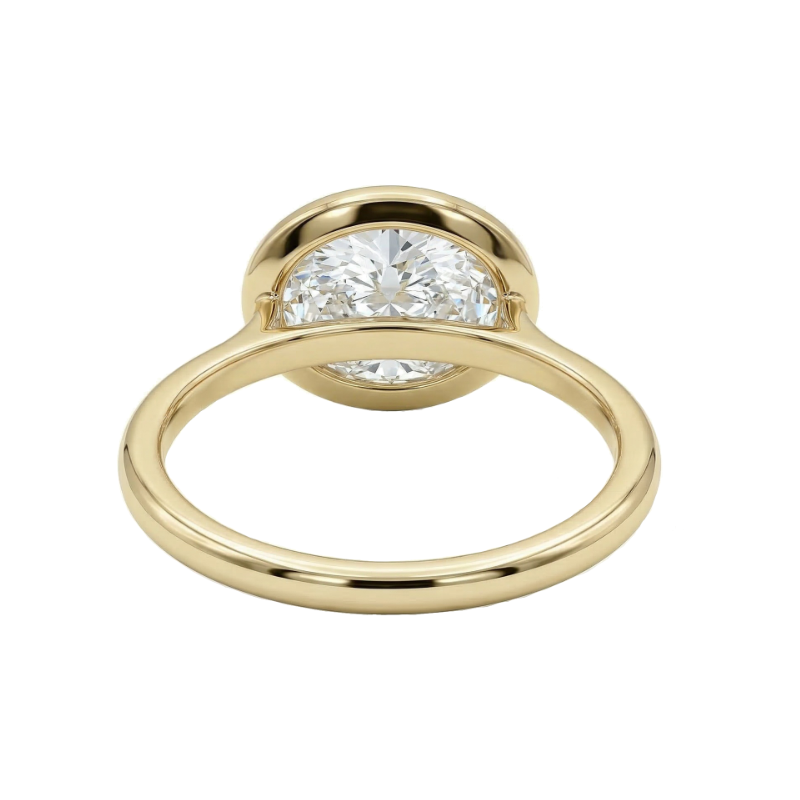 Lumière Solitaire Bezel 2CT Horizontal Oval Lab Diamond 14K Yellow Gold