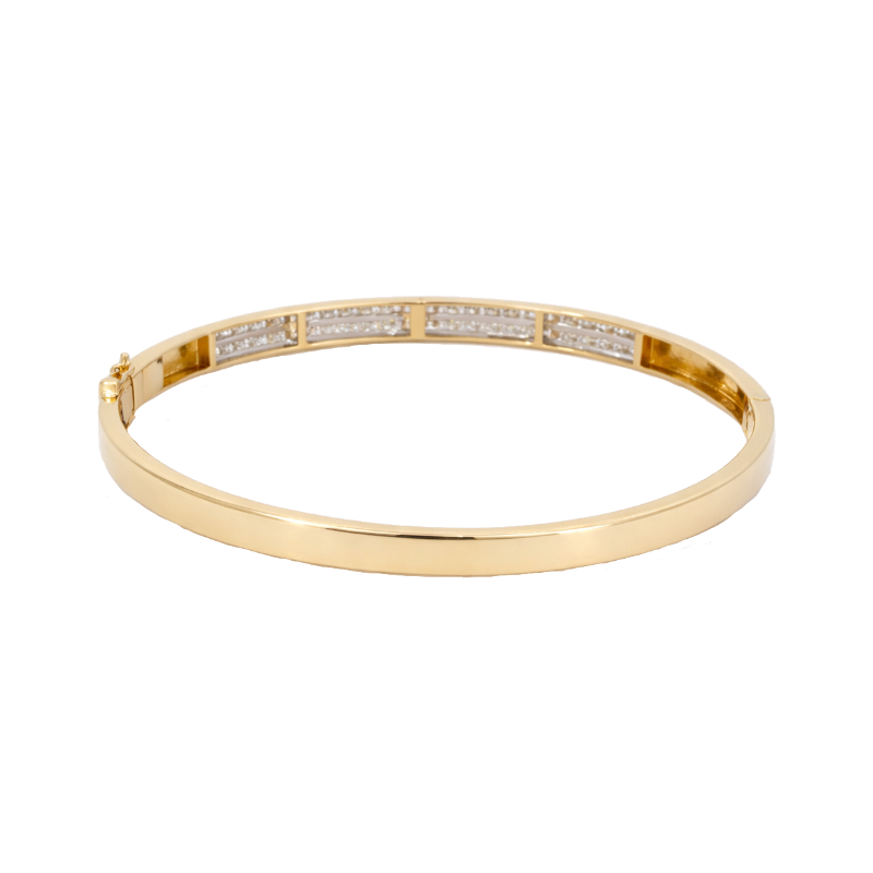 Diamond Channel Set Bangle Bracelet 18K Yellow Gold 1.44CTW
