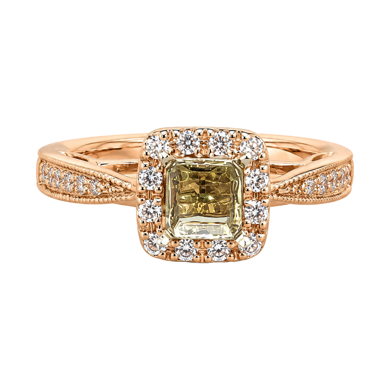 Diamond Halo Setting 14K Rose Yellow Gold Ring