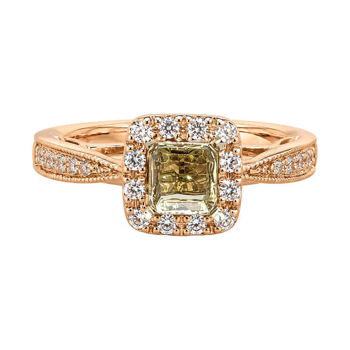 Diamond Halo Setting 14K Rose Yellow Gold Ring