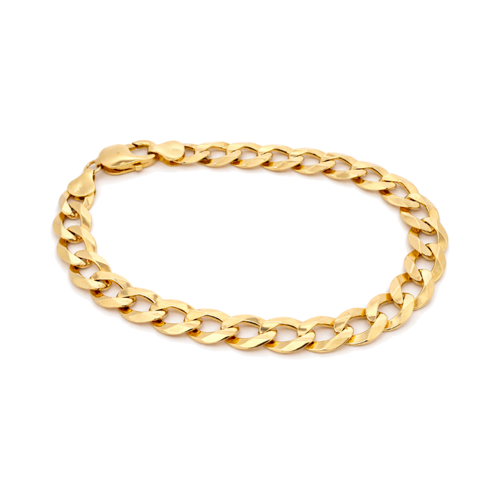 Flat Cuban Mens Bracelet 14K Yellow Gold