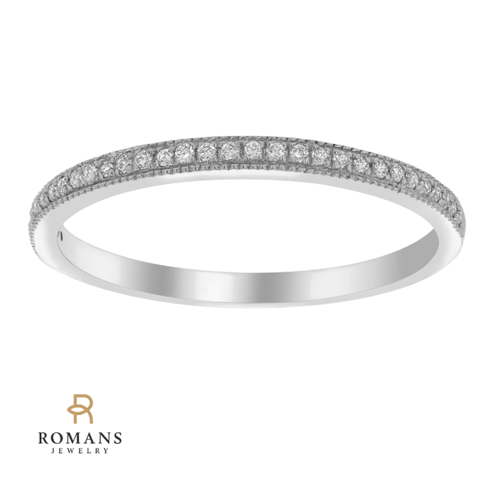 Milgrain Diamond Band 14K White Gold .11CTW