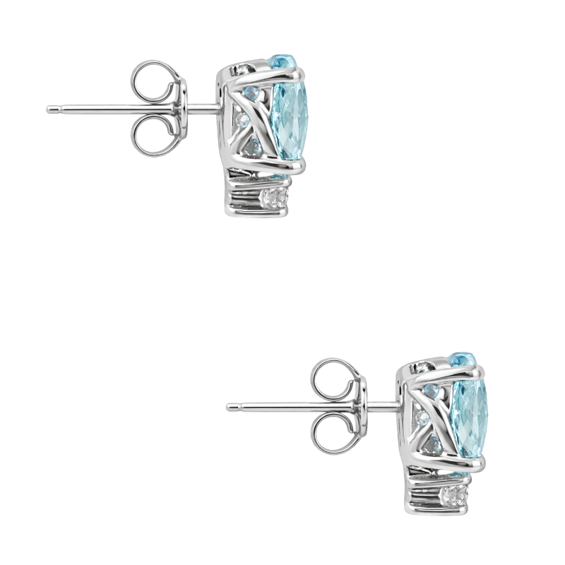 Aquamarine Diamond Studs 14K White Gold 2.30CTW