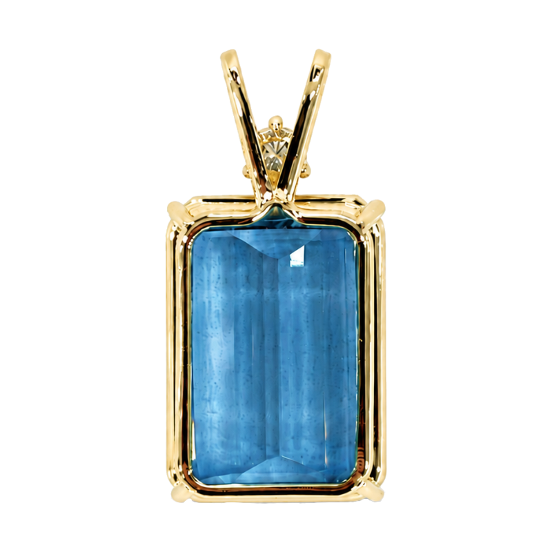 Aquamarine Diamond Natural Pendant 14K Yellow Gold 24.40CT
