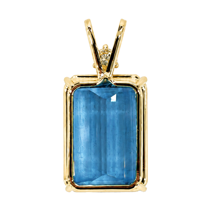 Aquamarine Diamond Natural Pendant 14K Yellow Gold 24.40CT