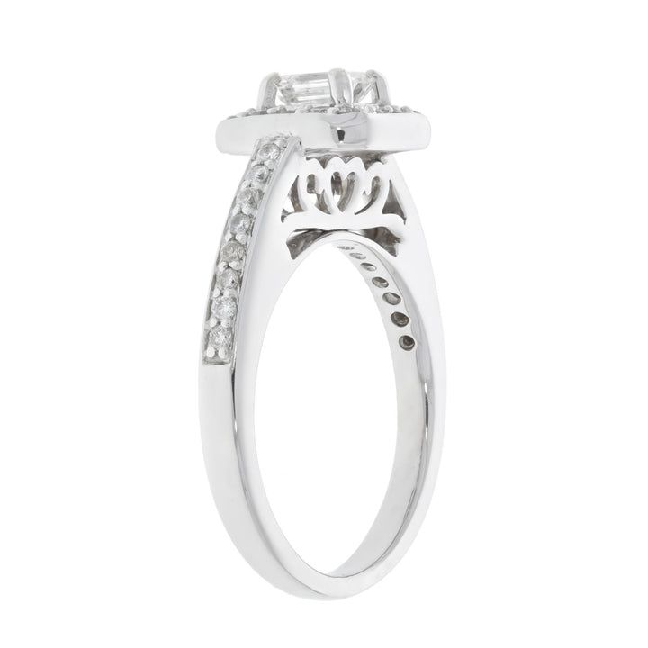Emerald Cut Diamond Halo Engagement Ring 14K White Gold .37CT