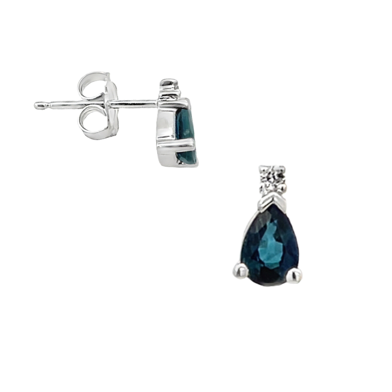 Sapphire Diamond Studs 14K White Gold 1.14CTW