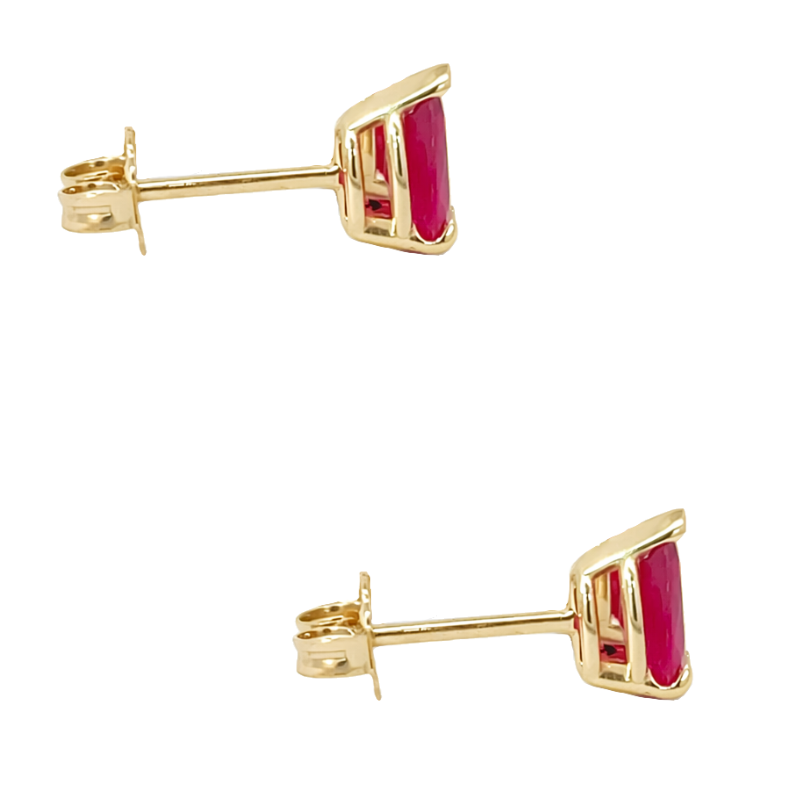 Natural Pear Cut Ruby Stud Earrings 2CTW 14K Yellow Gold