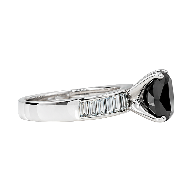 Black Diamond Natural Cushion Cut Engagement Ring Platinum 3CT