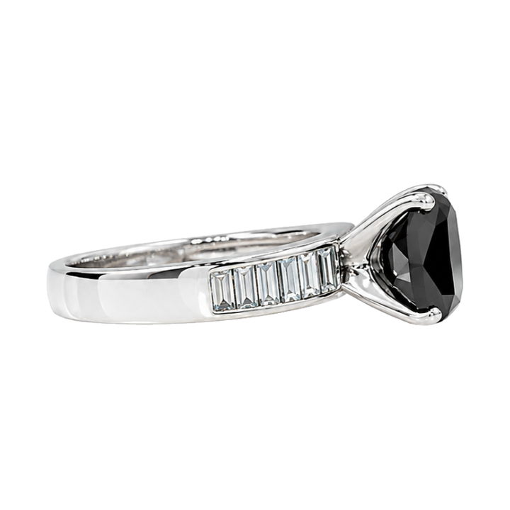 Black Diamond Natural Cushion Cut Engagement Ring Platinum 3CT