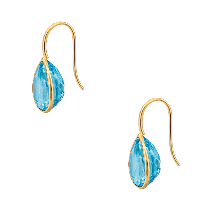 Swiss Blue Topaz Dangle Earrings 14K Yellow Gold 14.50CTW