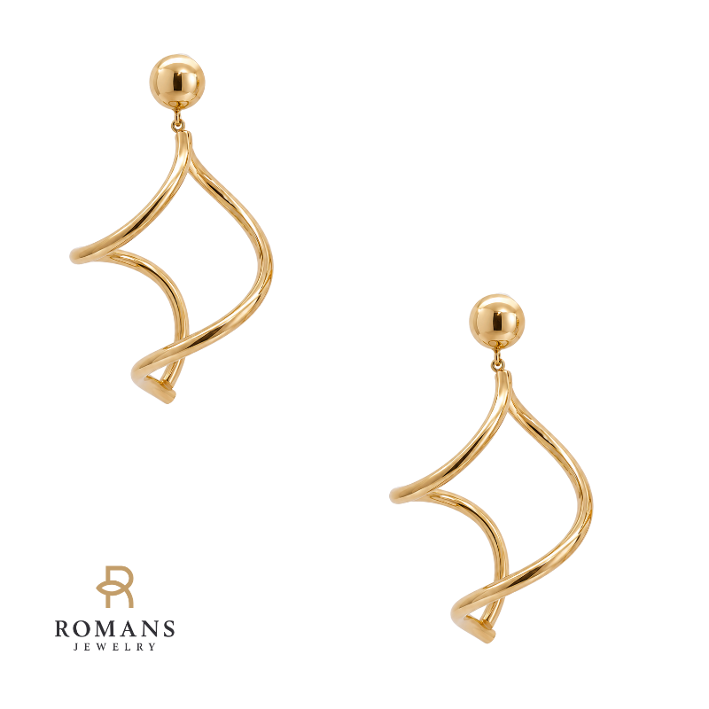 Twisted Dangle Hollow Earrings 14K Yellow Gold
