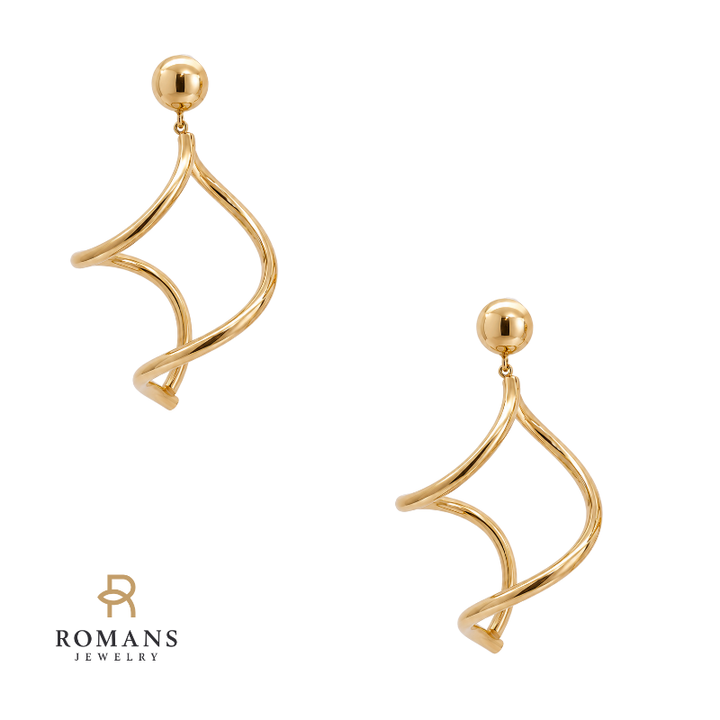 Twisted Dangle Hollow Earrings 14K Yellow Gold