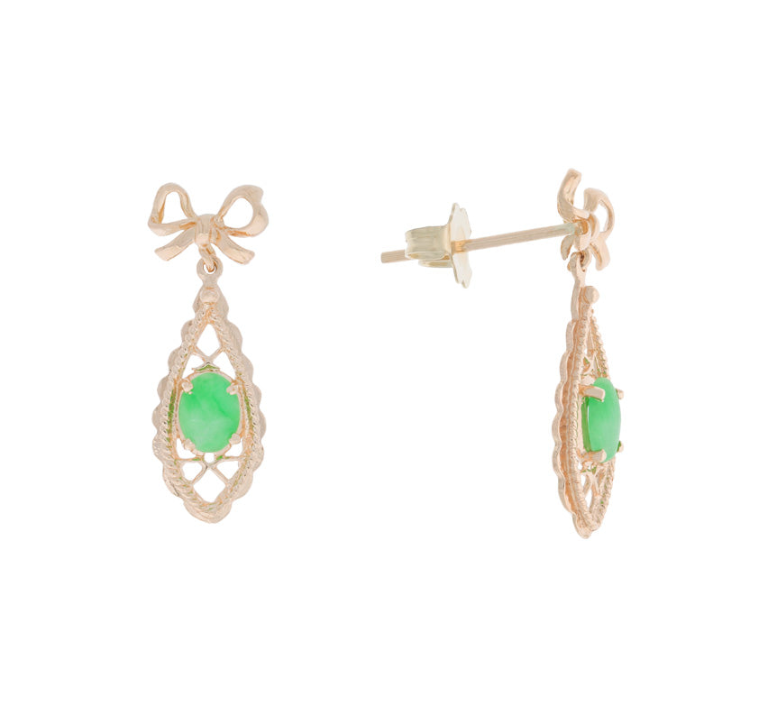 Jade Bow Dangle Earrings 14K Rose Gold