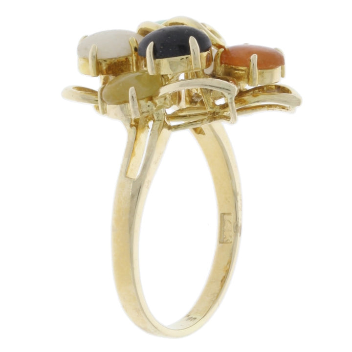 Multi-Color Jade Ring 14K Yellow Gold