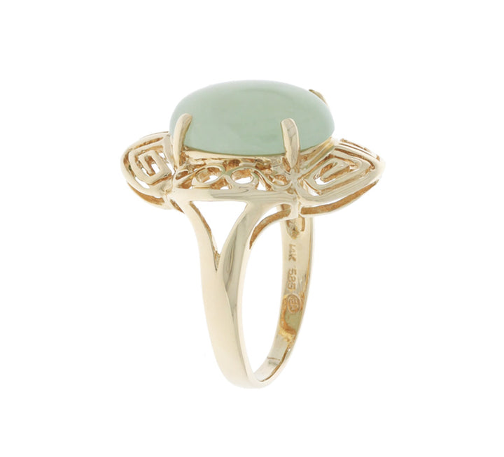 Jade Oval Filigree Ring 14K Yellow Gold