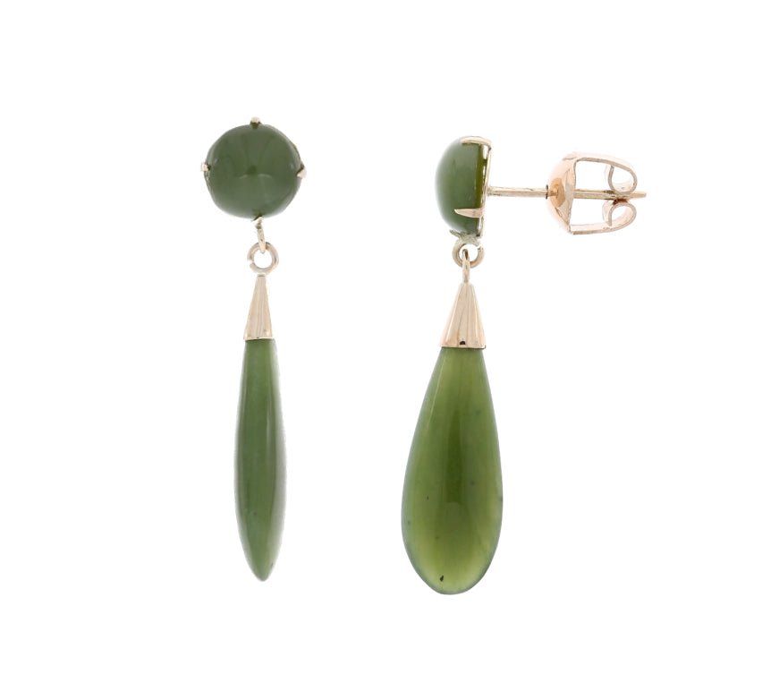 Jade Tear Drop Earrings 14K Yellow Gold