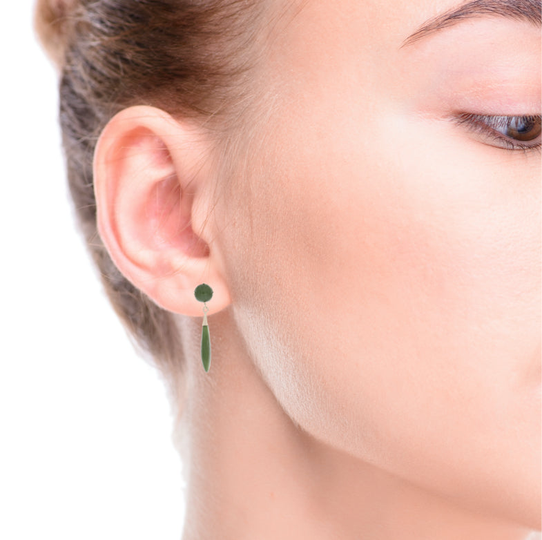 Jade Tear Drop Earrings 14K Yellow Gold