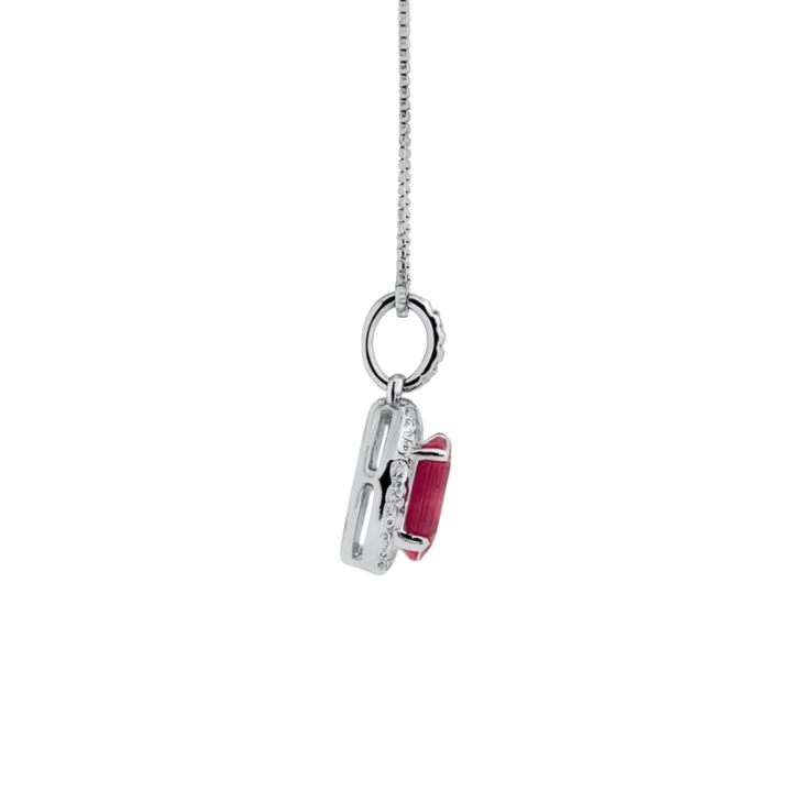 Oval Ruby Halo Pendant with Diamonds 14K White Gold .99CT