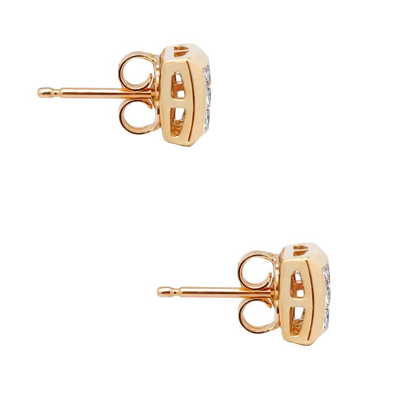 Diamond Square Cluster Earrings 14K Yellow Gold .54CTW