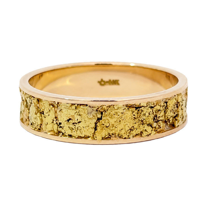 Gold Nugget Inlay 6MM Band 14K Yellow Gold