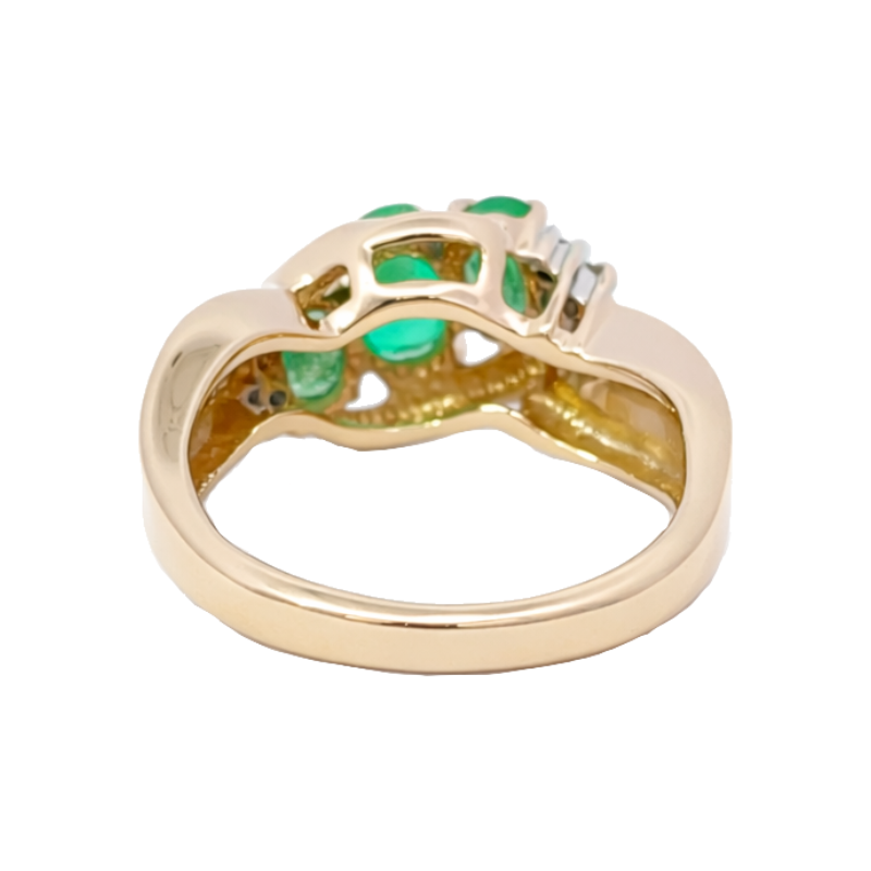 Emerald 3-Stone Diamond Ring 14K Yellow Gold .98CTW
