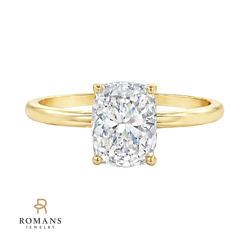 Romalla Solitaire 1.50CT Cushion Cut Lab Diamond Ring 14K Yellow Gold