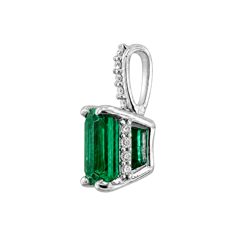 Emerald Hidden Halo Diamond Pendant 0.51CT 14K White Gold