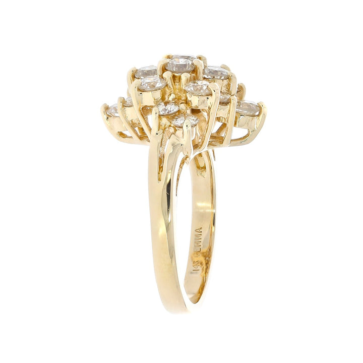 Diamond Cluster Ring 14K Yellow Gold 2 CTW