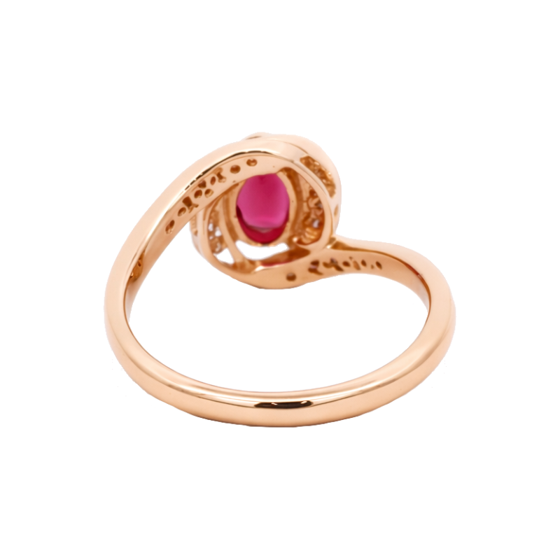 Rubellite Tourmaline Diamond Halo Ring 14K Yellow Gold .73CT