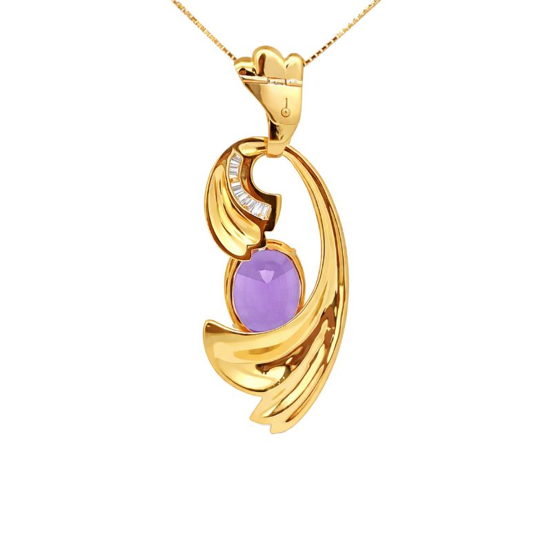 Amethyst Diamond Swirl Statement Pendant 18K Yellow Gold 15.17CT