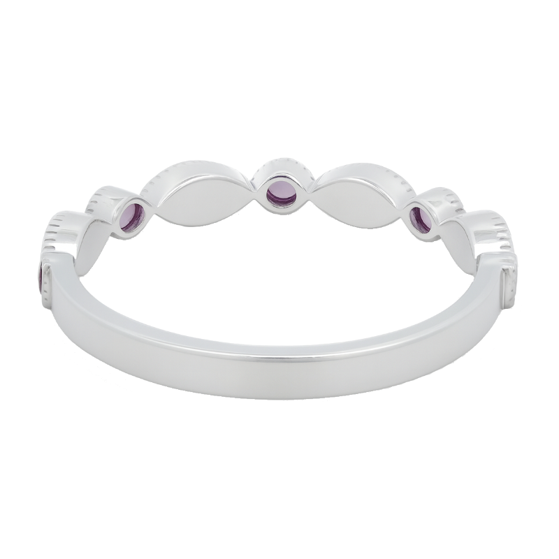 Marquise-Style Amethyst Diamond Milgrain Band 14K White Gold .10CTW