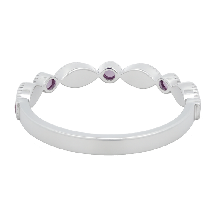 Marquise-Style Amethyst Diamond Milgrain Band 14K White Gold .10CTW