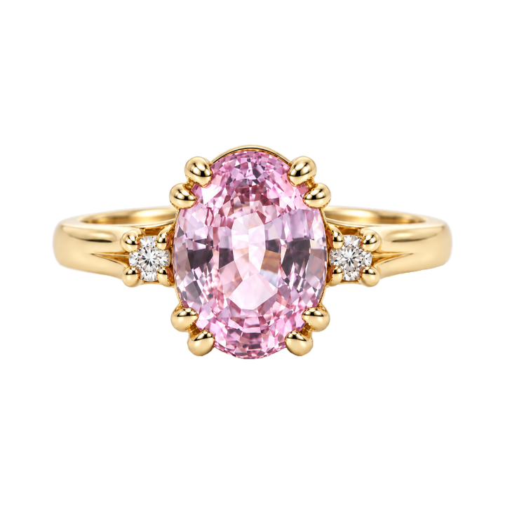 Kunzite &amp; Diamond Three Stone Ring 14K Yellow Gold 3.44CT