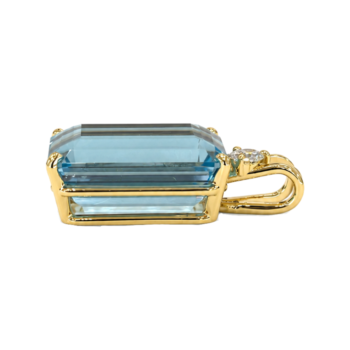 Aquamarine Diamond Natural Pendant 14K Yellow Gold 24.40CT