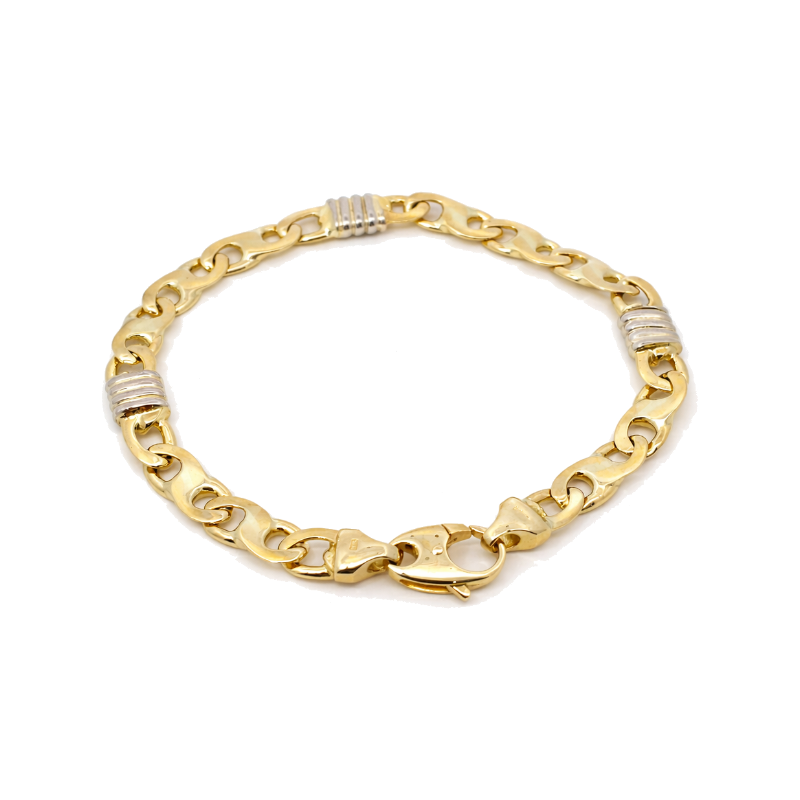 Mens Link Bracelet 14K Two Tone 8.25"