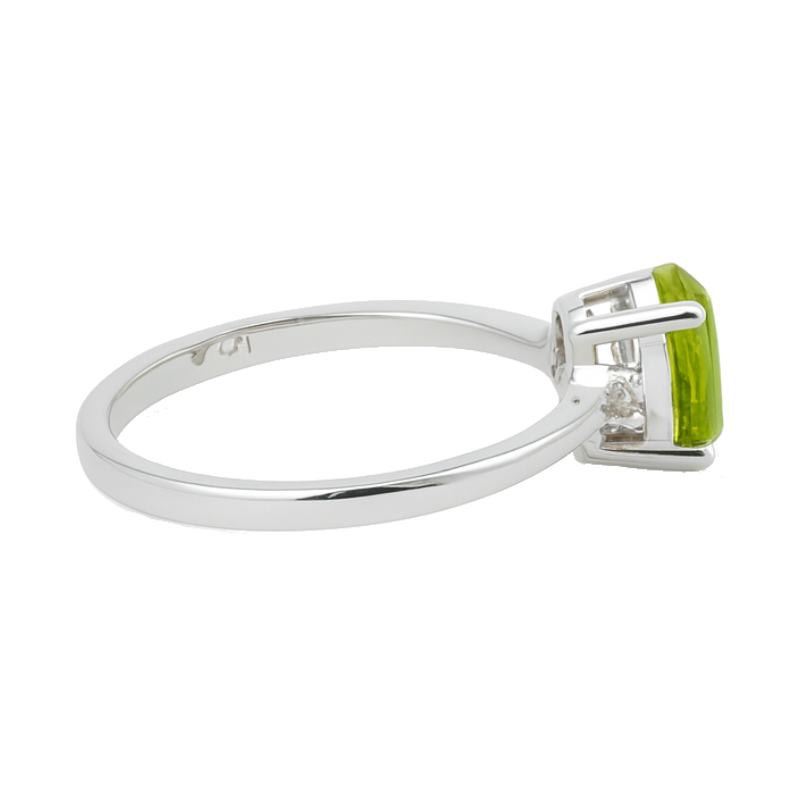 Peridot Solitaire with Diamond Accents 14K White Gold 1.21CT
