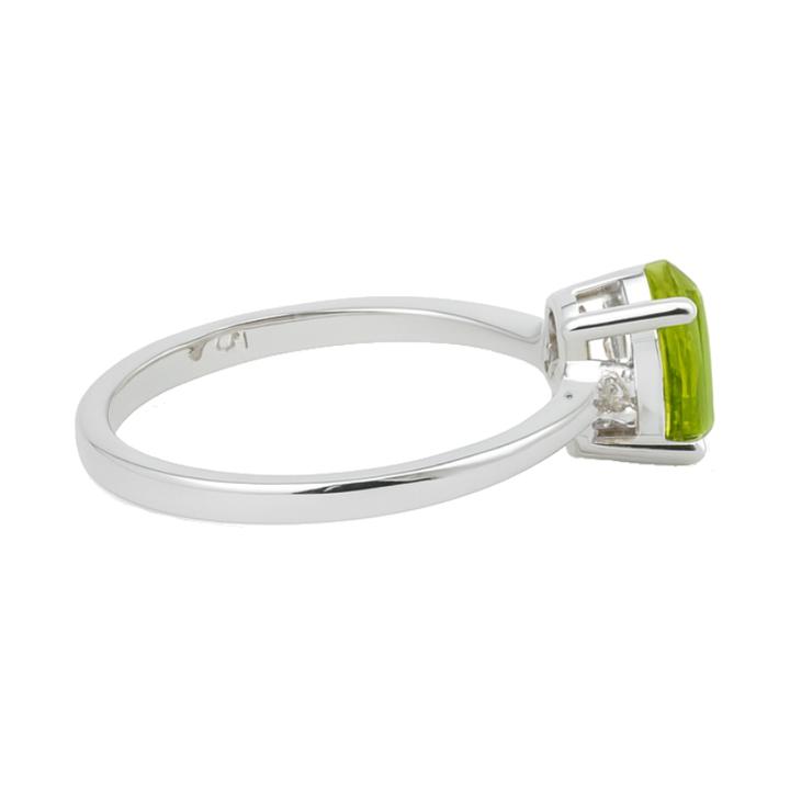 Peridot Solitaire with Diamond Accents 14K White Gold 1.21CT