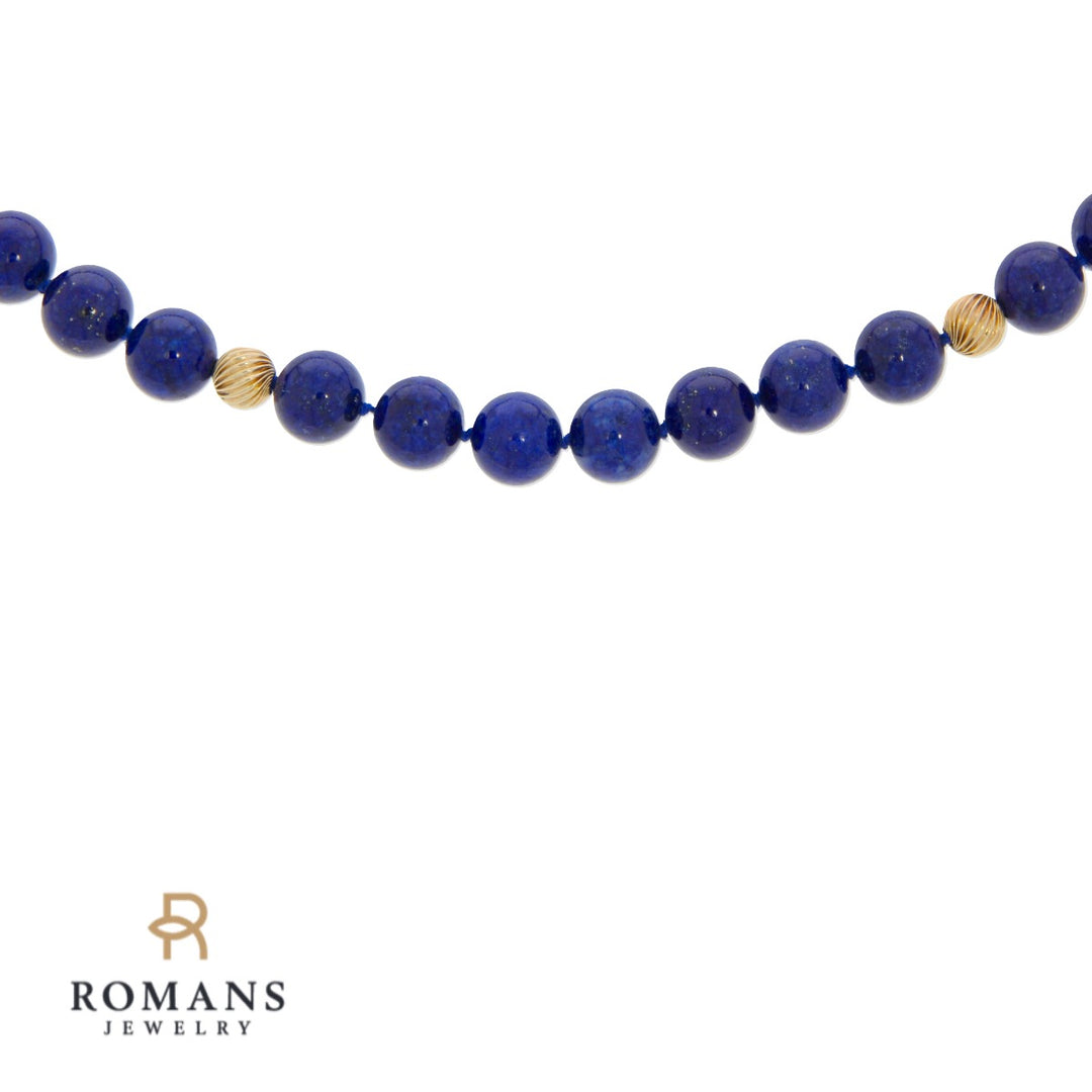 Lapis Lazuli & Gold Bead Necklace 14K Yellow Gold