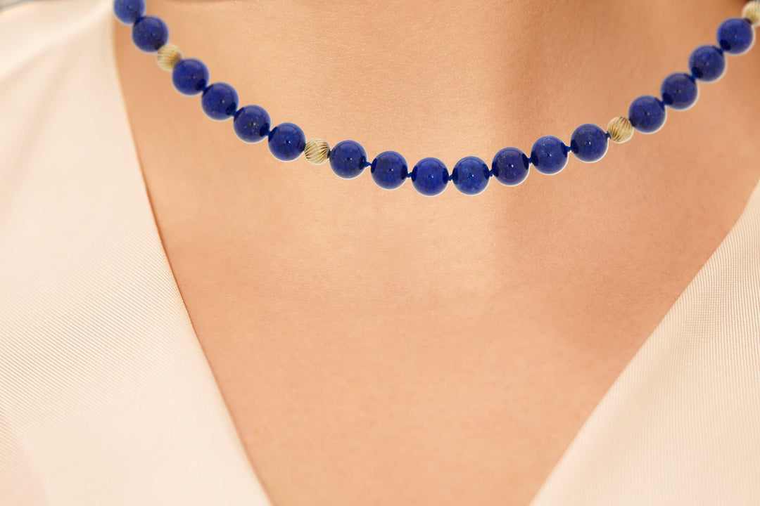 Lapis Lazuli & Gold Bead Necklace 14K Yellow Gold